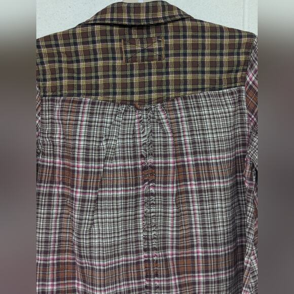 New We The Free Boyfriend Plaid Shirt XS brown combo LAYER IT UP flannel top - Picture 7 of 9